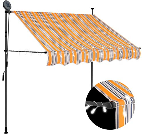 vidaXL Markise Einziehbar Handbetrieben mit LED Wasserabweisend Klemmmarkise Balkonmarkise Sonnenschutz Terrasse Balkon Garten 100cm Gelb Blau