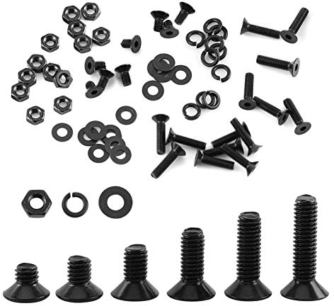 M3 Flachkopfschrauben Set Schrauben Set, 300 Stück Muttern Unterlegscheiben Hex Einfaßungs Muttern, Innensechskantschrauben Schwarzer Aluminium (C Senkkopf Sechskant)