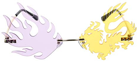 Amosfun Feuerflamme Sonnenbrille randlos Feuer geformte Brille Neuheit Sonnenbrille (lila gelb)