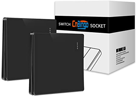 2 Pack CNBINGO Big Rocker Button Switch with Phosphor Dots, Modern Matte Black Wall Plate, Electrical Single Light Switch, 1 Gang 2 Way, 16A 250V