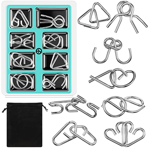 8 Stück Metall Puzzle Spielzeug 3D Brainteaser Metall Draht Geduldsspiel Metalldraht Knobelspiele Set für Erwachsene und Kinder Knobelei IQ Spiele zum Geburtstag Mitgebsel (Lebendig Stil)