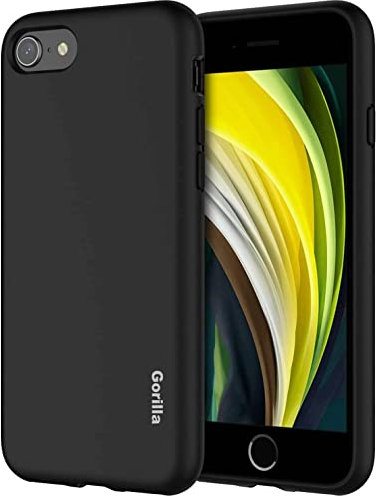 Gorilla Silicone Case Compatible with iPhone SE 2020 2nd Generation, iPhone 8 and iPhone 7, 4.7-Inch, Silky-Soft Touch Full-Body Protective Case, Shockproof Cover with Microfiber Lining (Black)
