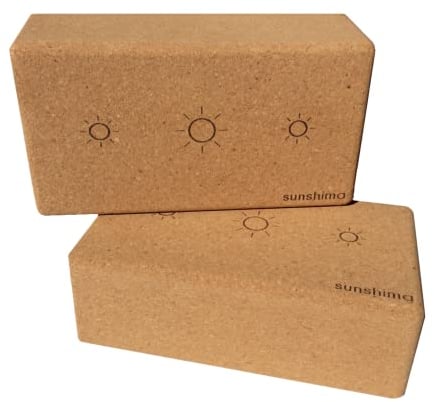 Sunshima Cork Yoga Block Set (2 Pack) – Premium 100% Natural Cork Blocks with Skin-friendly Non-Slip Grip for Beginners and Advanced Yoga and Pilates Classes, Home Fitness Accessories