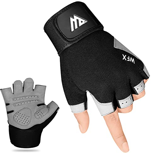 WESTWOOD FOX Fitnesshandschuhe für das Fitnesstraining rutschfest stoßdämpfend Gewichtheberhandschuhe gepolsterter Griff atmungsaktiv Fingerlose Trainingsunterstützung (with Support, L)