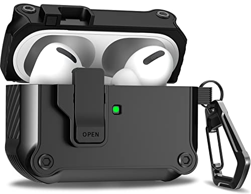 R-fun für AirPods Pro 2 Generation Hülle (Auto Pop-Up-Deckel) mit Reinigungsset, Design für Airpods Pro 2./1. Generation (2023/2022/2019), für Airpods Pro Hülle (USB-C/Lightning-Kabel),Schwarz