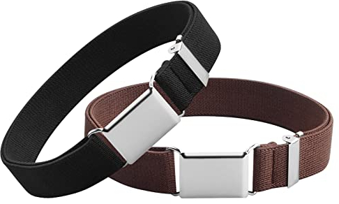 Joyan 2 Stück Elastischer Gürtel Kinder, Einstellbar Gürtel mit Einfacher Magnetschnalle für Jungen Mädchen für Jeans Hosen Kleid (Braun+Schwarz)