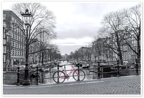 Rotes Fahrrad in Amsterdam Poster von George Pachantouris 120 x 80 cm Schwarz-Weiß Wandbilder Wanddeko