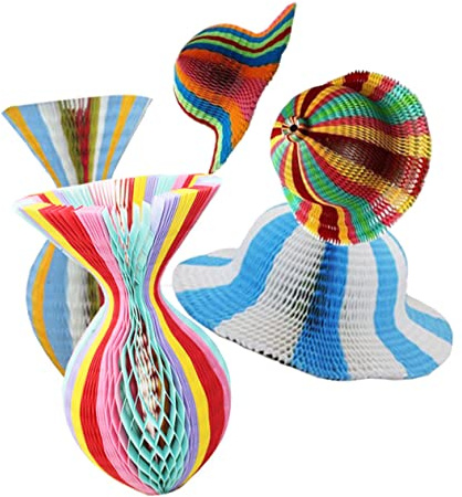 Warmhm 5stücke Regenbogenfarbige Origami Vase Sonnenhüte Für Damen Faltbare Sommer Und Strandhüte Hautfreundlichem Papier Uv-schutz Für Outdoor-aktivitäten Und Partys Farben