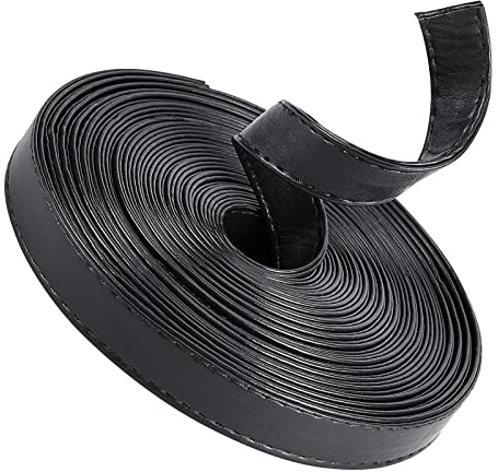 GORGECRAFT 5 m de Long Bandes de Cuir Double Face 15 mm de Large Sac à Bandoulière Rouleau de Sangle en Cuir Noir Cordon en Cuir Lisse Cordon Plat pour Bricolage Artisanat Vêtements Fabrication