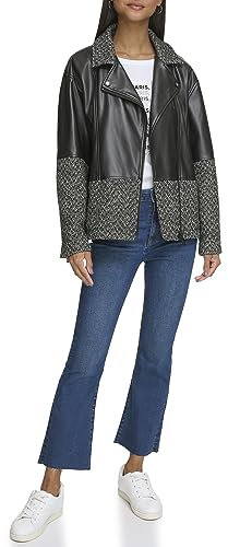 KARL LAGERFELD Damen Mix Tweed Bomber Sportjacke, Schwarz/Weiß, M