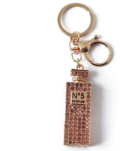 Porte Clés 2Pcs Diamant-Incrusté De Parfum Bouteille Porte-Clés Voiture Porte-Clés En Métal Sac À Dos Sac À Bandoulière Porte-Clés Pendentif Champagne Couleur