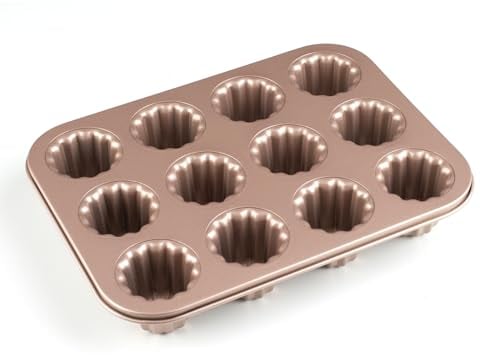 Parmedu Antihaft-Canele-Backform Kuchenform: Canele-Form aus Kohlenstoffstahl - Französische Gebäckform mit 12 Mulden - Mini-Cupcake-Backblech Muffinform, Ungiftig & Spülmaschinenfest