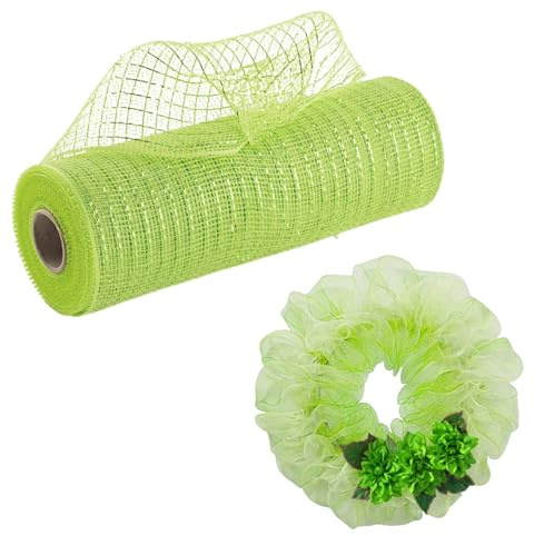 Qivine Deco Mesh Rolls for Wreath Making, Sparkling Mesh Ribbons for Crafting, 10 Inches * 10 Yards Mesh Easter Ribbon, Mesh Ribbons for Gift Wrapping Wreaths Swags Craft Home Decoration (Green)