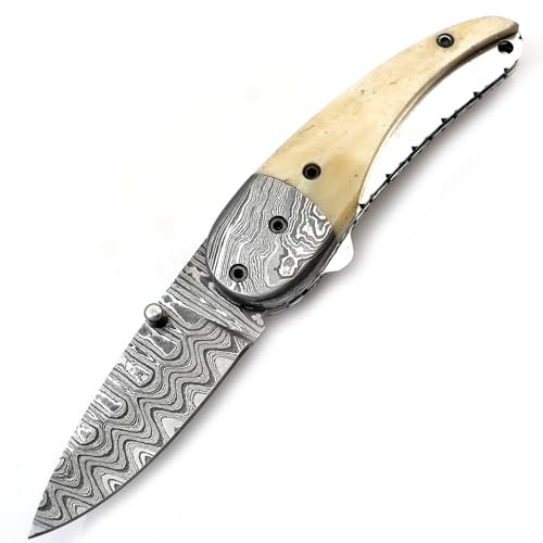 PAL 2000 KNIVES Couteau en acier Damas fait main avec gaine en cuir - (3041)