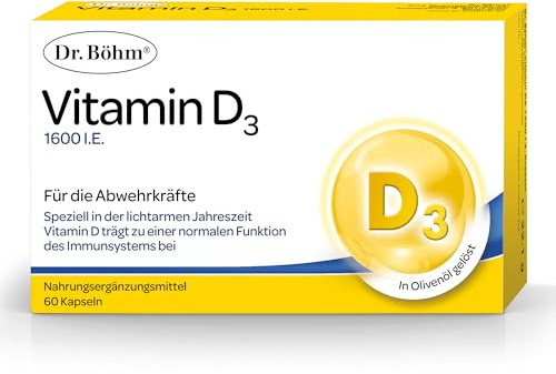 Dr. Böhm Vitamin D3 1600 I.E.: Für ein starkes Immunsystem, gesunde Knochen & Zähne, mit Vitamin D3, Vitamin E & nativem Olivenöl mit hohem Omega-9-Anteil, 60 Kapseln