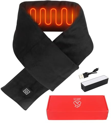 LUFEISSchals Beheizter Schal Damen Herren,Elektrischer Nackenwärmer mit 3-stufige Temperatureinstellung,Heizschal mit 1500mAh Powerbank,Nacken Wärmekissen,USB Heating Scarf für Nackenwärmer