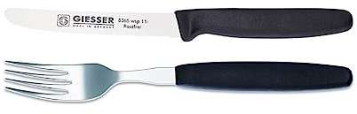 Giesser Messer Besteckset Essgabel + Tomatenmesser 11cm mit Wellenschliff 3mm scharf Farbe - Schwarz