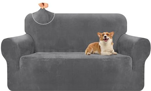 Granbest Luxuriöser dicker Samt-Sofabezug, 2-Sitzer, hochdehnbar, für 4 Jahreszeiten, universeller Sofaschutz für Haustiere und Kinder (2-Sitzer, Grau)