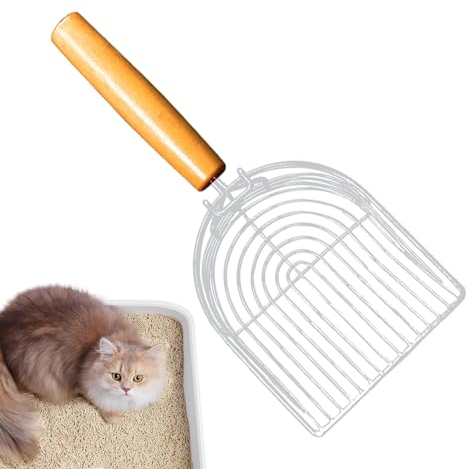 Injuv Katzenstreuschaufel,Katzenstreuschaufel - Metall-Katzenstreu-Kotsieb-Filterschaufel | Katzenkotsieb mit rutschfestem Holzgriff, Streureinigungsschaufel für Kätzchen, Welpen, Haustiere