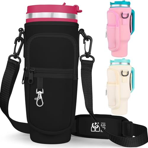 BOGI Water Bottle Carrier Bag With Phone Pocket for Stanley Cup, Neoprene Holder With Adjustable Shoulder Strap, Pouch for Hiking, Camping, Sports, Gym