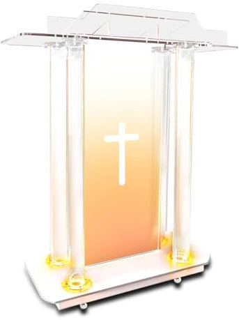 Vakiorn Kirchen Kanzel, Transparenter Acryl Rednerpult mit Rädern & 15 Farbe Einstellbar LED-Licht, Acryl Groß Podium Ständer für Kirche, Konzert, Vortrag, Hochzeit, Klassenzimmer(40x17.7x 43)