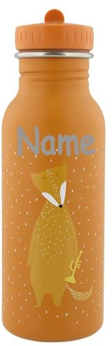 Edelstahl Trinkflasche für Kinder mit Namen graviert von Trixie ultraleicht auslaufsicher Trinkschnabel für Kinder ab 3 Jahren Fuchs 500ml