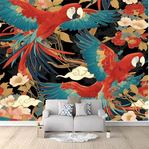 Art Fototapete Tapete Tier Papagei und Pflanze Vlies Tapeten Moderne Wandtapete Wohnzimmer Schlafzimmer Study Wohnzimmer Restaurant Cafe Dekoration 400 x 280 cm