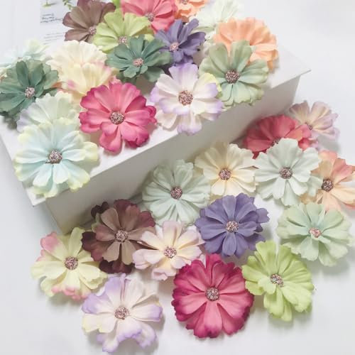YWKJDDM Bunt Mini Seidenblumen, 60 Stück Blumen Künstlich, Kunstblumen Köpfe Deko Blüten-Köpfe für Basteln Hochzeit Party - Zufällige Farbe(ca. Ø 4.5 cm)