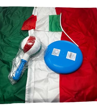 Kit Del Tifoso FORZA AZZURRI Bandiera Italia 90x140 + Maracas Tricolore + Frisbee + Bandierina Italia