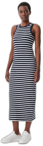 Tommy Hilfiger Damen Kleid Midi Dress Slim Fit, Mehrfarbig (Dark Night Navy/Ecru STP), XXS