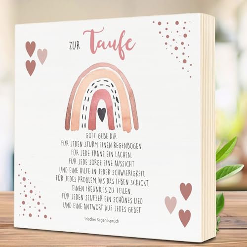 WenmthG Taufe Geschenk - Geschenke zur Taufe Junge Mädchen - Holzbild 15 x 15 x 2cm zum Hinstellen aufs Regal/Wohnzimmer
