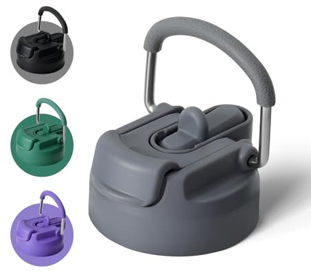 BOTTLE BOTTLE Ersatzkappe mit Strohhalm-Deckel für Hydro X 473 ml, 680 ml, 907 ml, 1134 ml Wasserflasche mit Pillendose, tragbarer Tragegriff, Grau