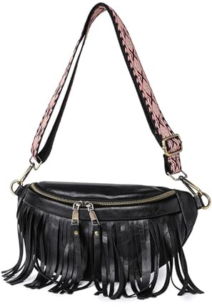 NICOLE & DORIS Kleine Umhängetaschen Damen Retro Schultertaschen PU Leder Satchel Tasche mit Quaste Crossbody Bag Brusttasche Fransentasche