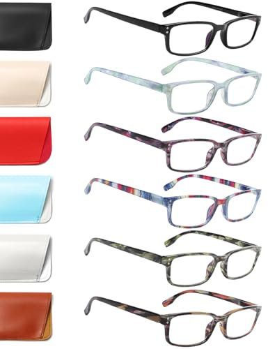ZOECENT 6 Pack Lesebrille Herren Damen Blaulichtfilter Brille Federscharnier Computer Brillen Schwarz Lesebrillen (6 Farbe Mischen, 1.25, x)