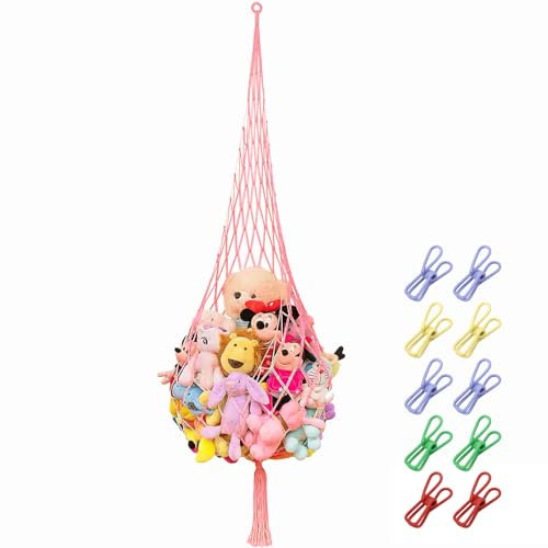 Stuffed animal Net or Hammock for Small Corner Wall Macrame Toy Hammock for Stuffed Animals Storage net Ceiling Hanging Plush Toy Holder Corner Hanging Net Teddy Net for Boho Bedroom Playroom