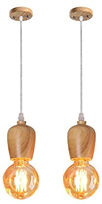 Modern Pendant Ceiling Lights 2 Pack Wood Ceiling Lamp Nordic Kitchen Island Hanging Lighting Fittings Holder Wooden Rose Suspension Light Fitting for Farmhouse Dining Room
