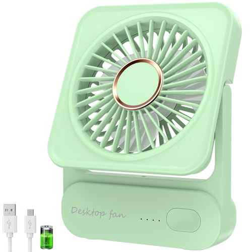 Ajgvq Ventilador de Mesa USB, Ventilador Portátil Regulable en 3 Velocidades, Ventiladors Pequeño Silencioso Recargable para Oficina Hogar Viajes Aire Libre - Verde