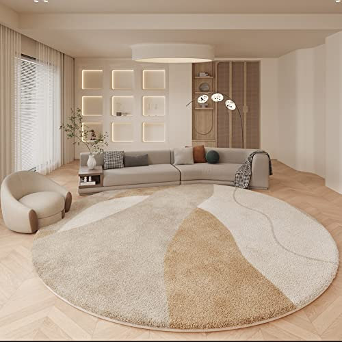 Tospass Teppich Rund 160cm Hochflor Beige Weiß Khaki Wohnzimmer Kurzflor Flauschig Waschbar Modern Boho Teppich für Schlafzimmer Deko Kinderzimmer Küche Outdoor