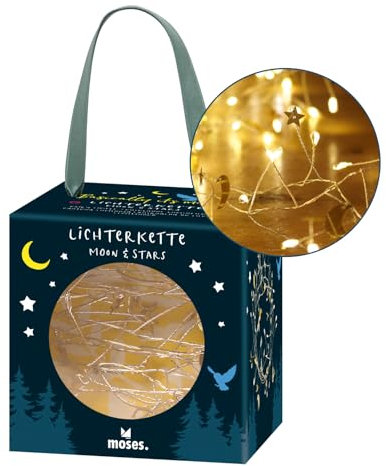 moses. Basically it´s magic Lichterkette Moon & Stars, Leuchtkette mit 100 warmweißen LEDs und kleinen goldenen Monden und Sternen, LED-Stimmungslicht mit Timer-Funktion für zauberhafte Momente