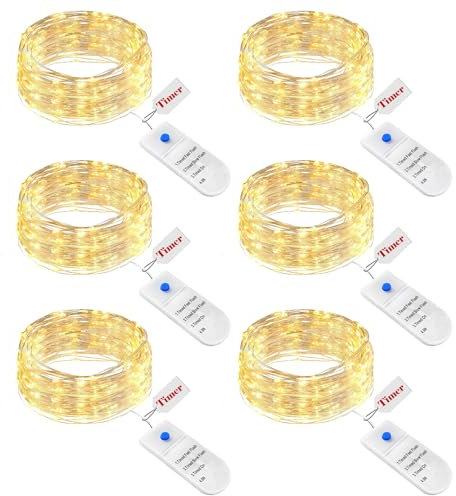 btfarm 6 Stück Lichterkette Batterie mit Timer 3 Modi, 2M 20 LED Silberdraht Mini Lichterketten Klein, Batteriebetrieben Lichterkette Draht für Innen Weihnachten Hochzeit Party Deko (Warmweiß)