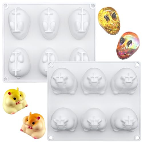 FineGood - 2 stampi in resina a forma di criceto, coniglio, 6 cavità, 3D, in resina epossidica, statua commemorativa per animali domestici, stampi in silicone per resina