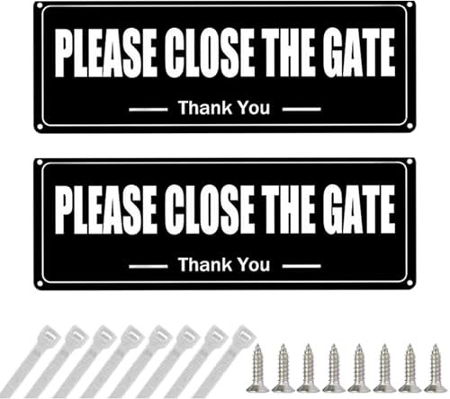 2 Pcs Please Shut the Gate Sign - Rust-Free Gate Sign with Cable Ties & Screws,Waterproof,UV Resistant,Reflective for Garden,Yard,Fence,Shed,Door,Personalized Indoor/Outdoor Durable Metal Plaque