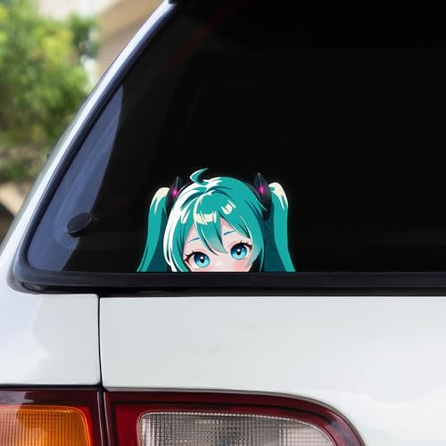 Pure Print Cut Miku Hatsune Peeker – Kawaii Anime Sticker – Wasserfest & UV-Beständig – 2 Stück 13x8,8 cm – Für Laptop, Auto & Otaku Deko