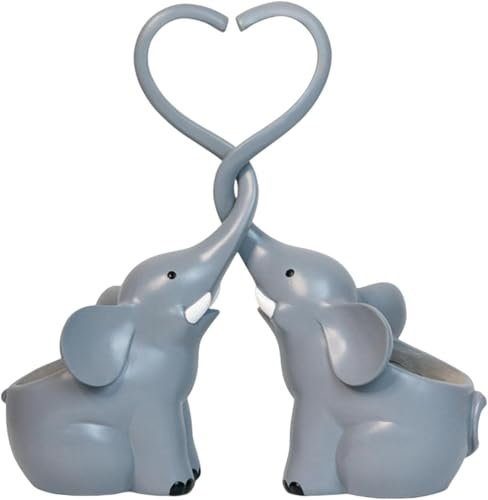 Gcljlmy Mini Plant Holder Elephant Couples Flowerpot Statues Small Plant Pot Flower Arrangement Resin Crafts (Grey)