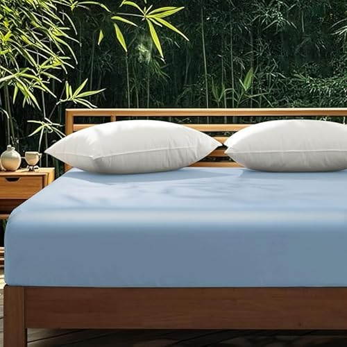 Gezu Baumwollesatin Spannbettlaken 180x200cm Mako Satin Blau | Weich Hypoallergen Thermoregulierend Spannbetttuch Bettlaken 180x200cm Spannbettlaken Baumwolle Sommer für bis 30cm Matraze