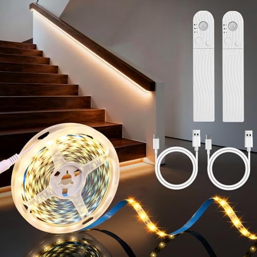 LIHAO LED Streifen mit Bewegungsmelder 5M 120 LED LED Band mit Bewegungsmelder Sensor Licht Dauerlichtmodus Flexible LED Warmweiß Nachtlicht für Babyzimmer Treppe Bett