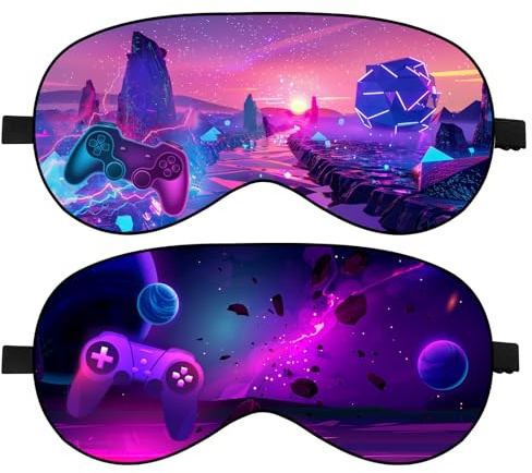 Ptrin 2 Pack Satin Schlafmaske,schlafmaske Frauen und Herren Augenmaske mit verstellbarem Kopfband, schlafbrille und Augenbinde für Nachtschlaf, Reisen und Nickerchen (Star Blue-Blau Lila Satin)