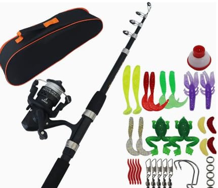Kit de Pêche pour Enfants, Canne Télescopique en Fibre de Carbone de 1,5 m, Kit Complet avec Moulinet et Leurre, Accessoires de Pêche pour Enfants de 3 à 10 Ans(Noir)