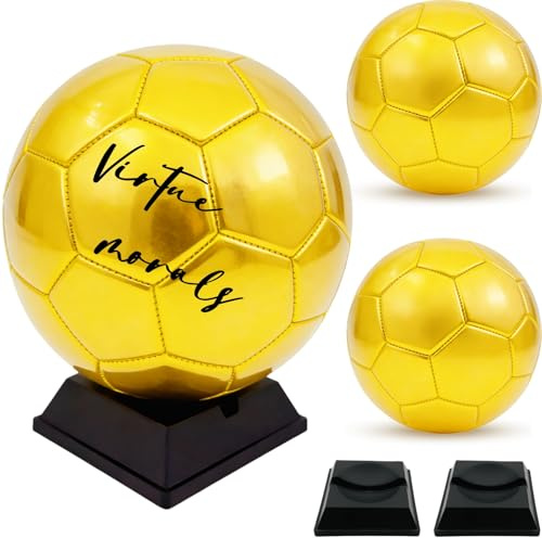 3 Pack Gold Soccer Ball Size 3 Autograph Football with Display Stand & Pump