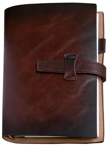 Nachfüllbares A6 Notizbuch Leder, Vintage Notizbuch mit 6 Ringen, Tasche, 160 Seiten Papier, Tagebuch Leder Valentinstagsgeschenke für Männer Frauen, Leather Notebook für Schriftsteller Arbeit Journal